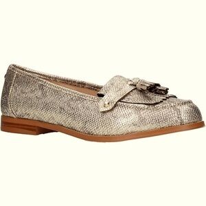 KURT GEIGER Gold Leather Snakeskin Loafers